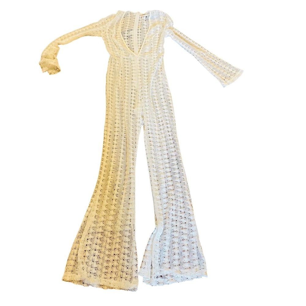 PrettyLittleThing Beach White Crochet Jumpsuit NWT - Picture 7 of 15